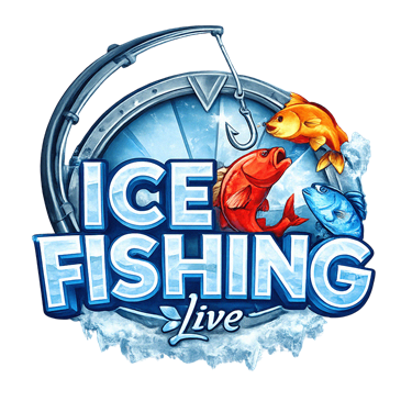 Ice Fishing žiemos žvejybos tematikos sloto žaidimas su ledo kraštovaizdžiu ir prizo sukimais